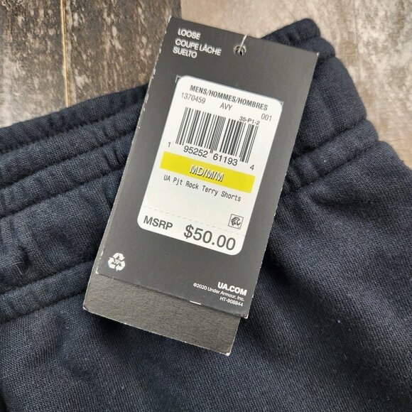 Under Armour Project Rock Mens size M Medium Terry Sweat Shorts Hardest Worker - Picture 9 of 10